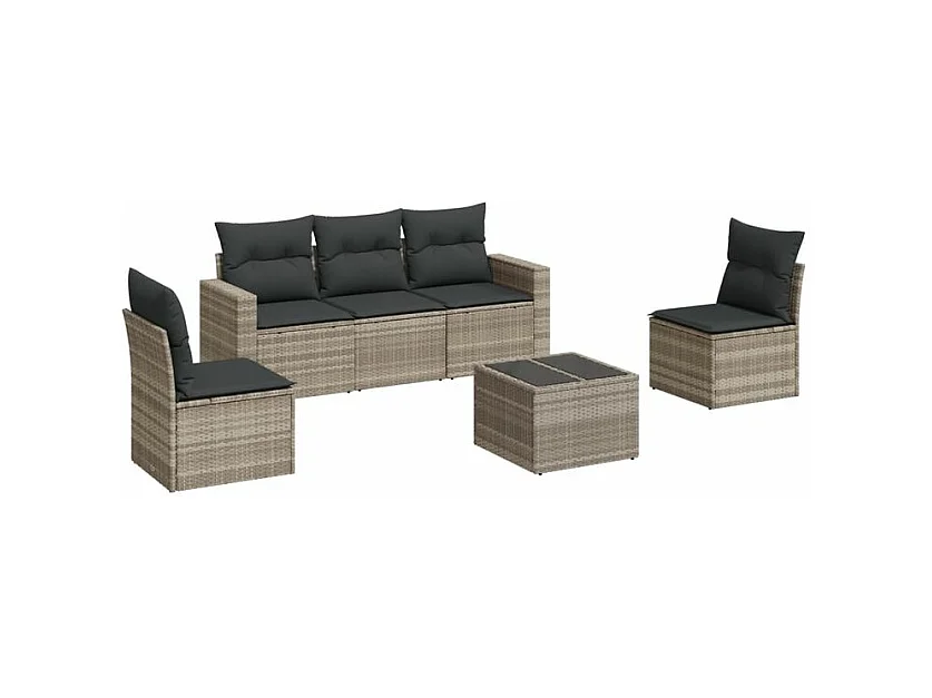 Salon de jardin 6 pcs avec coussins gris clair résine tressée