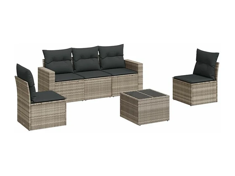 Salon de jardin 6 pcs avec coussins gris clair résine tressée