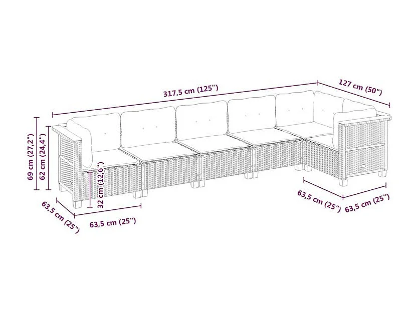 Salon de jardin avec coussins 6 pcs beige résine tressée