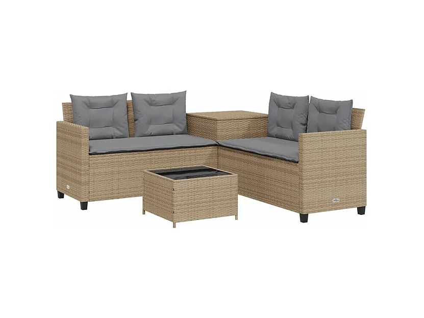 Canapé de jardin avec table et coussins en forme de L beige