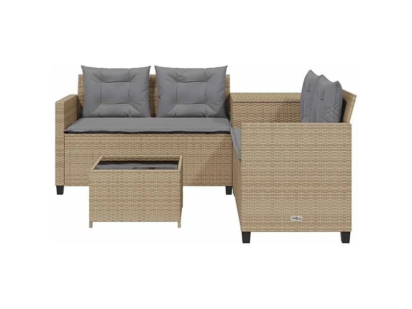 Canapé de jardin avec table et coussins en forme de L beige