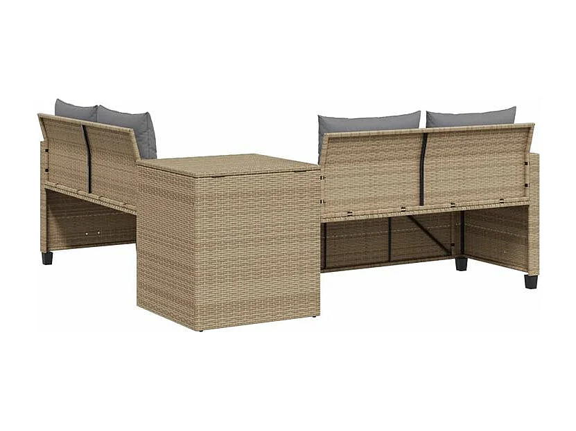 Canapé de jardin avec table et coussins en forme de L beige