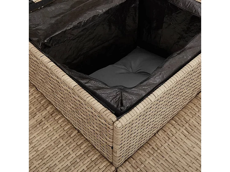 Canapé de jardin avec table et coussins en forme de L beige