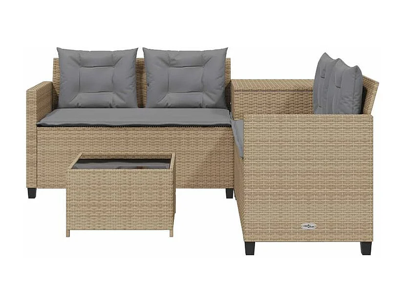 Canapé de jardin avec table et coussins en forme de L beige