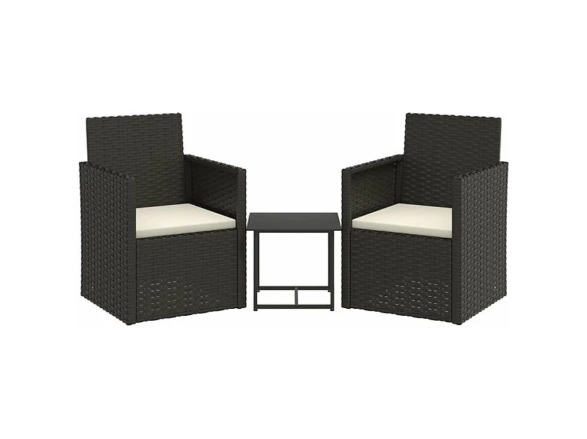 Set de 3 canapés d'extérieur et coussins Noir Résine tressée