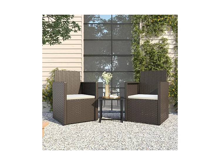 Set de 3 canapés d'extérieur et coussins Noir Résine tressée