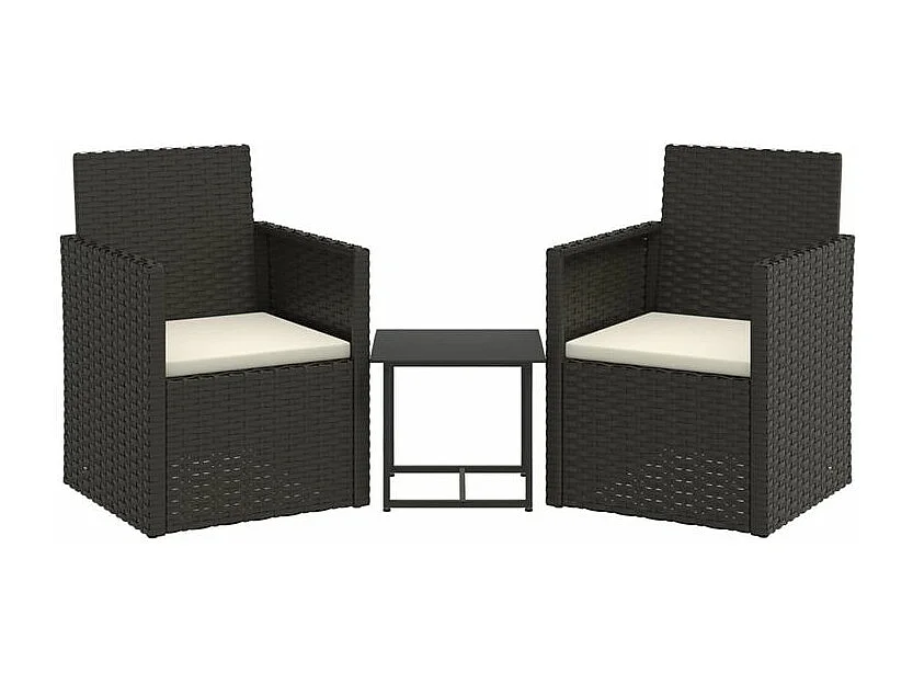 Set de 3 canapés d'extérieur et coussins Noir Résine tressée