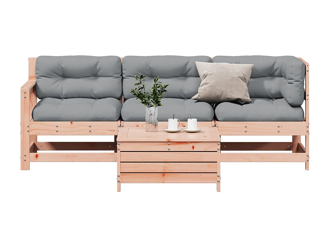 Salon de jardin 4 pcs avec coussins bois massif douglas