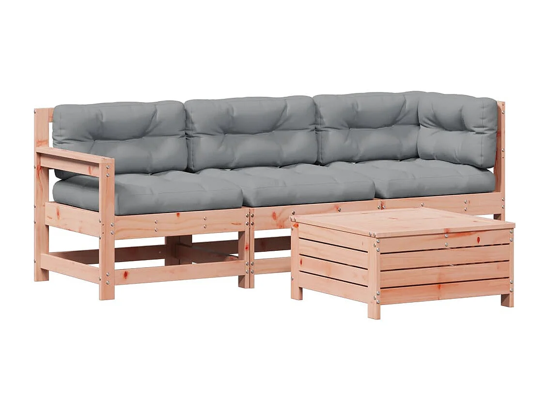 Salon de jardin 4 pcs avec coussins bois massif douglas