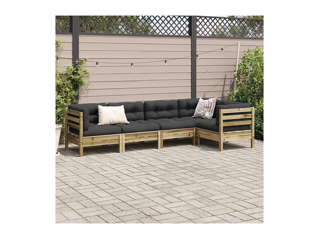 Salon de jardin 5 pcs avec coussins bois de pin imprégné