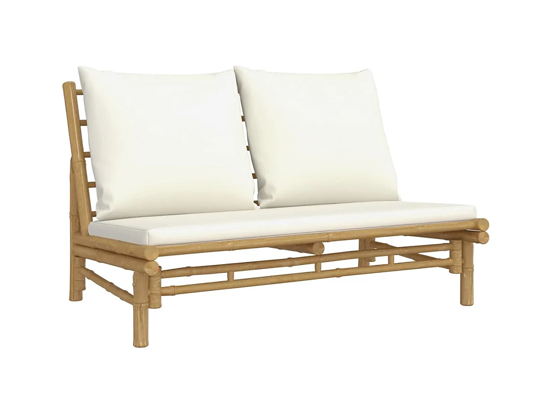 Salon de jardin 4 pcs avec coussins blanc crème bambou