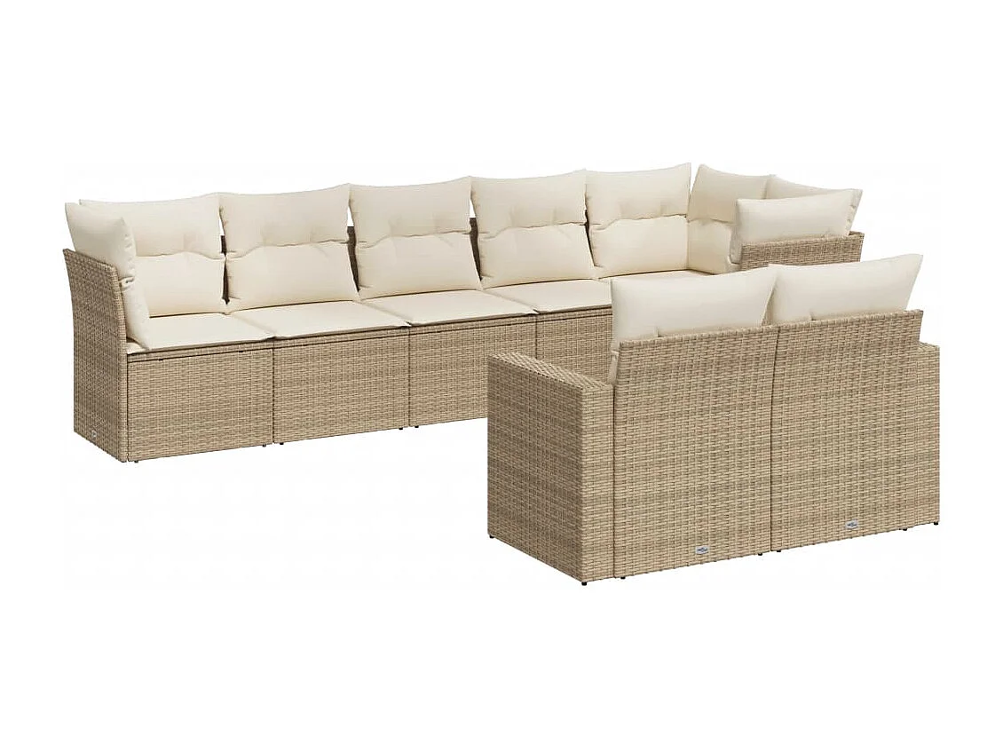 Salon de jardin avec coussins 8 pcs beige résine tressée