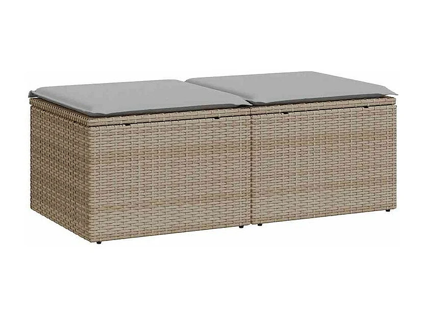 Salon de jardin avec coussins 2 pcs beige résine tressée acacia