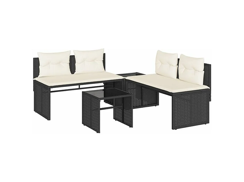Salon de jardin 4 pcs avec coussins noir résine tressée