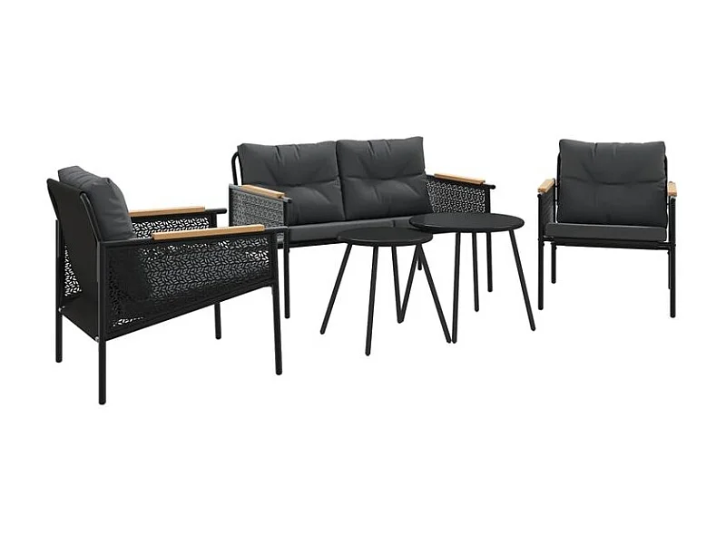 Ensemble de meubles de balcon avec coussins 5 pcs noir acier