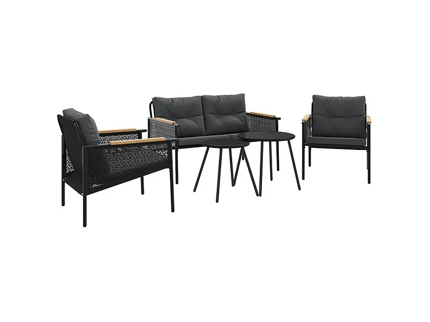 Ensemble de meubles de balcon avec coussins 5 pcs noir acier