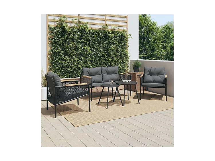 Ensemble de meubles de balcon avec coussins 5 pcs noir acier
