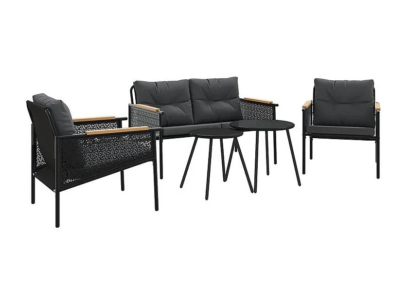 Ensemble de meubles de balcon avec coussins 5 pcs noir acier