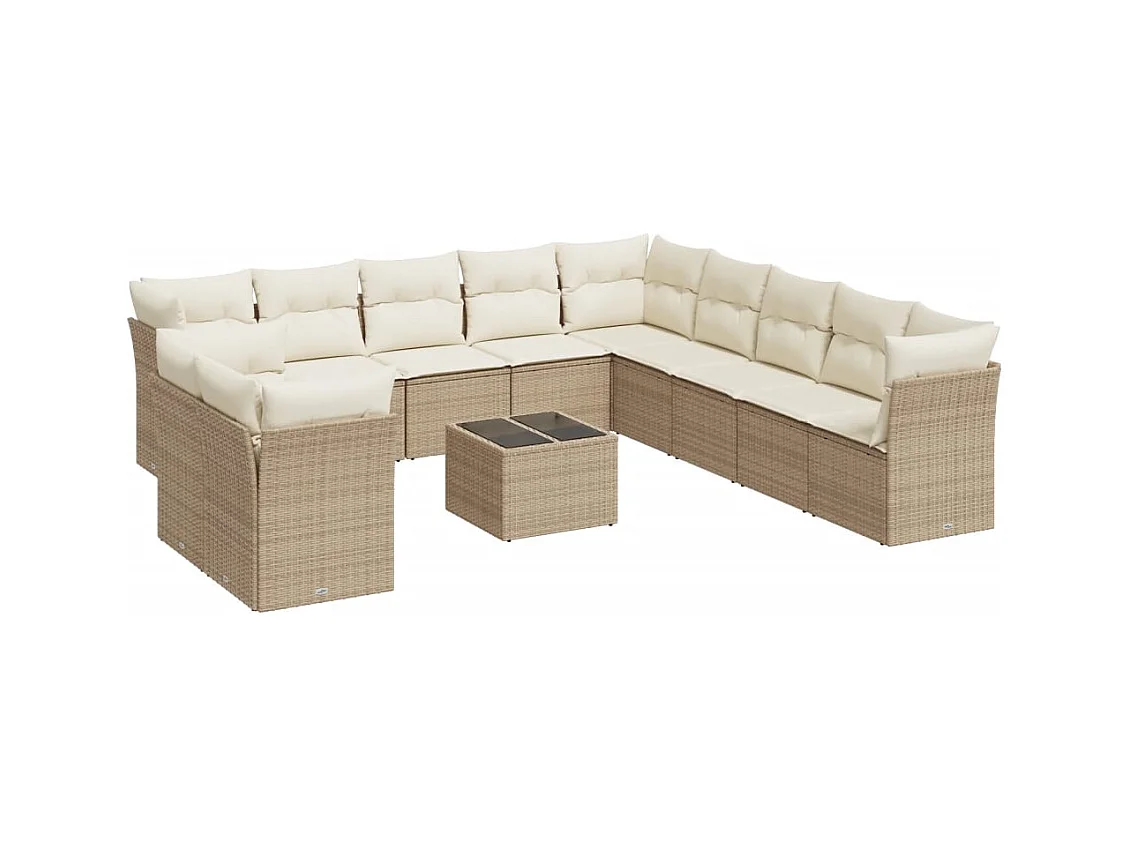 Salon de jardin avec coussins 12 pcs beige résine tressée