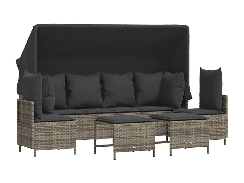 Salon de jardin 5 pcs avec coussins gris résine tressée