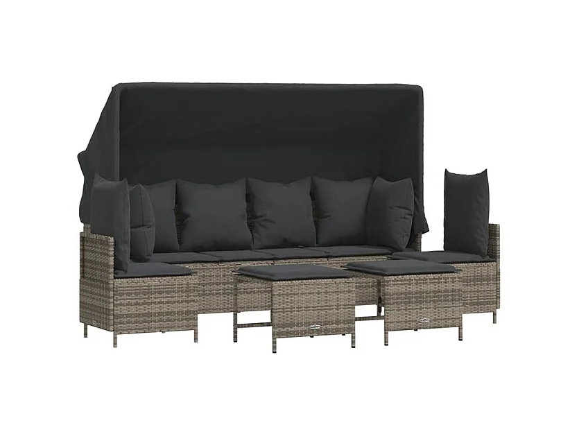 Salon de jardin 5 pcs avec coussins gris résine tressée