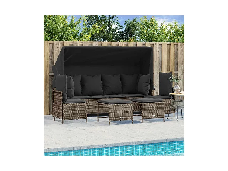 Salon de jardin 5 pcs avec coussins gris résine tressée