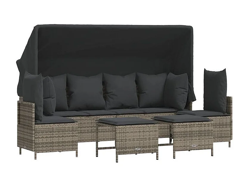 Salon de jardin 5 pcs avec coussins gris résine tressée