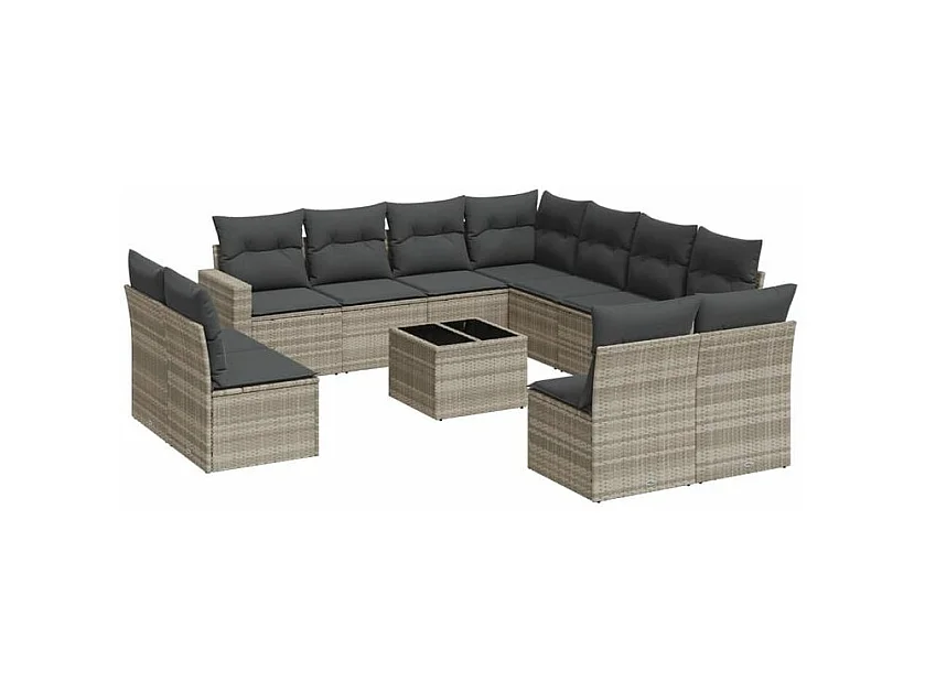 Salon de jardin avec coussins 12 pcs gris clair résine tressée