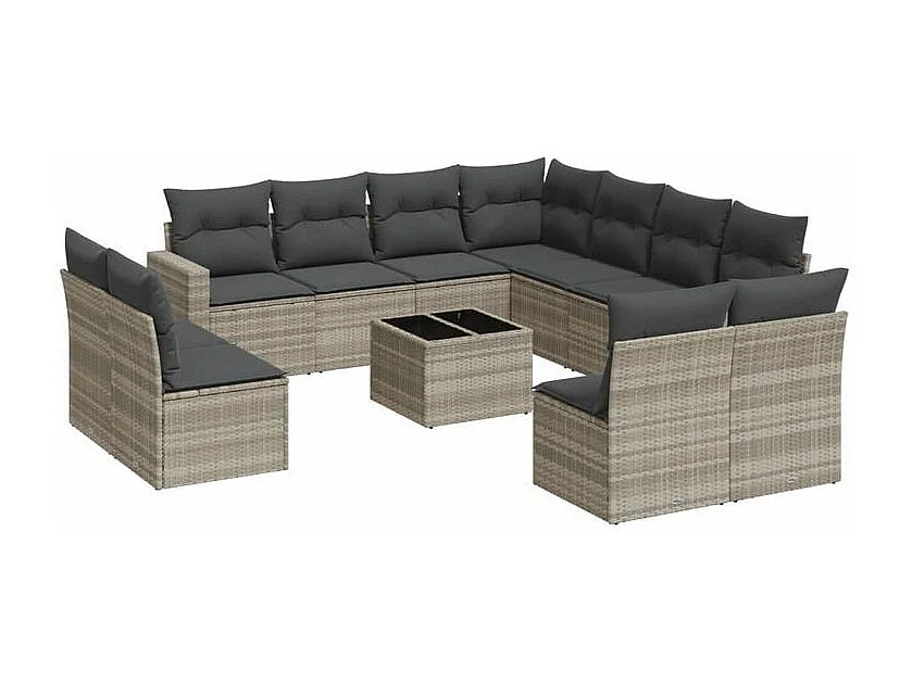 Salon de jardin avec coussins 12 pcs gris clair résine tressée