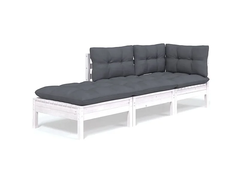 Salon de jardin 3 pcs avec coussins Bois de pin massif