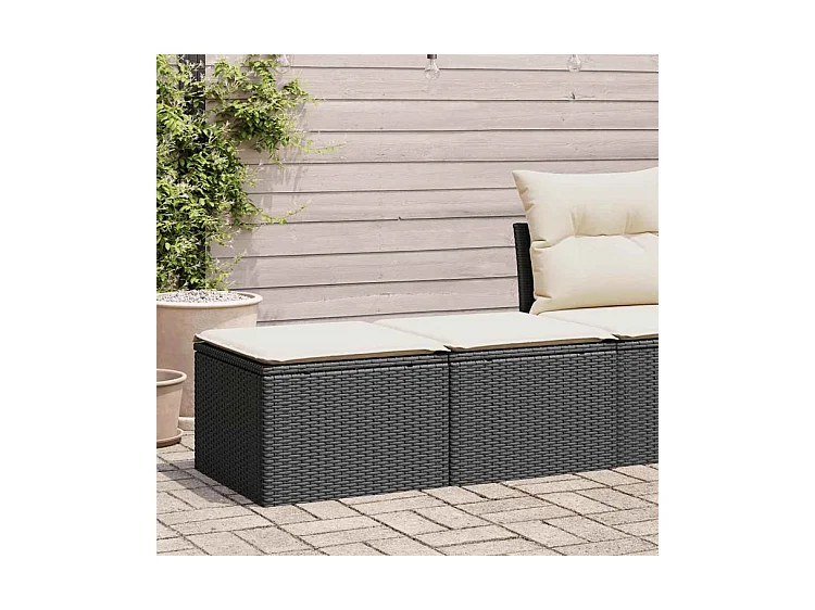 Salon de jardin avec coussins 2 pcs noir résine tressée acacia