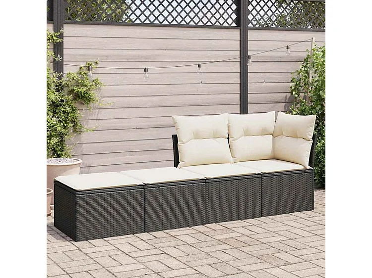 Salon de jardin avec coussins 2 pcs noir résine tressée acacia