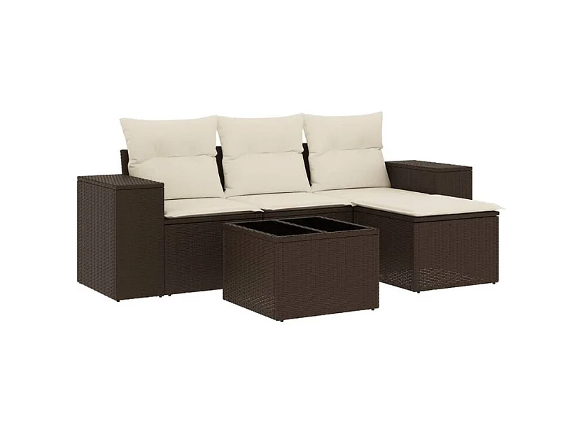 Salon de jardin avec coussins 5 pcs marron résine tressée