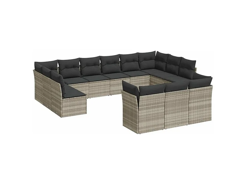 Salon de jardin avec coussins 13 pcs gris clair résine tressée
