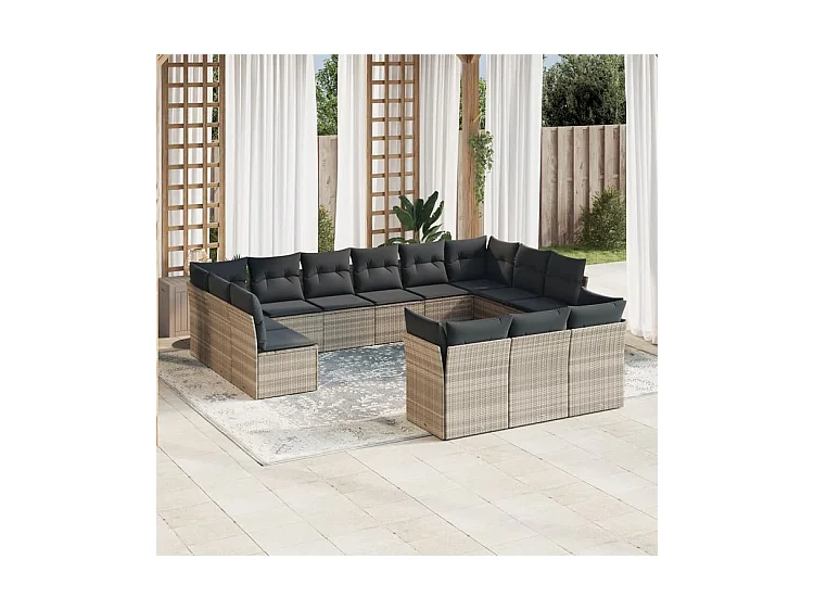 Salon de jardin avec coussins 13 pcs gris clair résine tressée