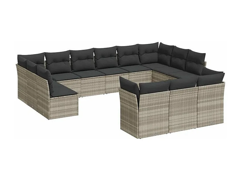 Salon de jardin avec coussins 13 pcs gris clair résine tressée