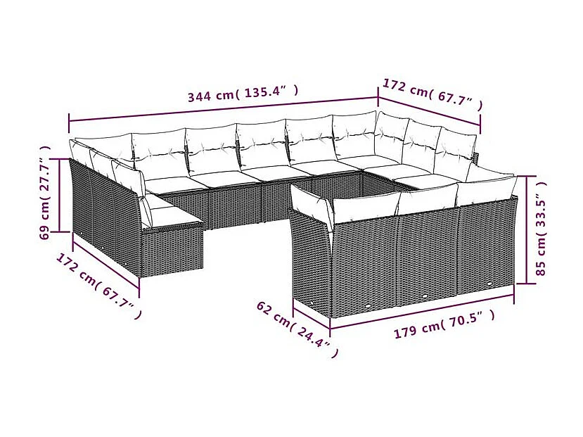Salon de jardin avec coussins 13 pcs gris clair résine tressée