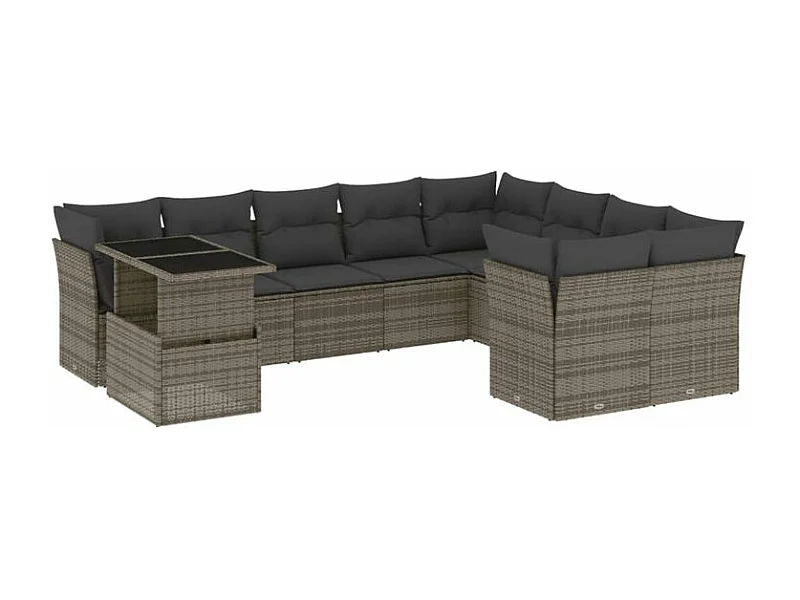 Salon de jardin avec coussins 10 pcs gris résine tressée
