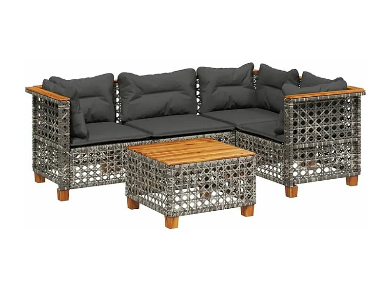 Salon de jardin 5 pcs avec coussins gris résine tressée