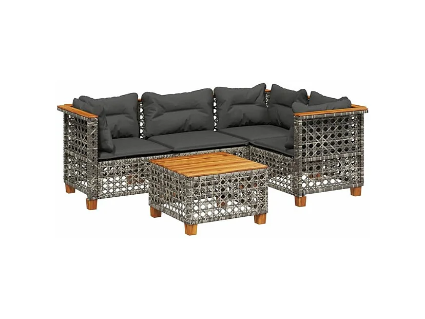 Salon de jardin 5 pcs avec coussins gris résine tressée