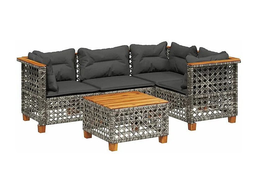 Salon de jardin 5 pcs avec coussins gris résine tressée