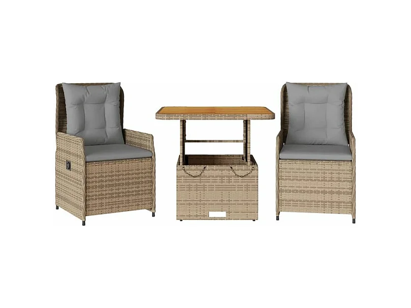 Ensemble de bistro 3 pcs avec coussins beige résine tressée