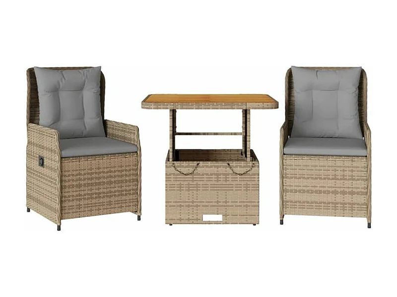 Ensemble de bistro 3 pcs avec coussins beige résine tressée