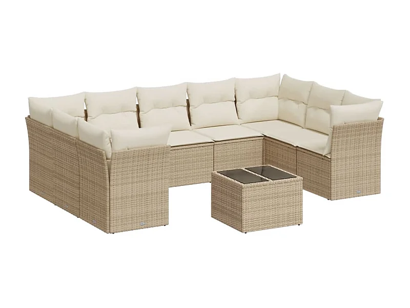 Salon de jardin avec coussins 10 pcs beige résine tressée