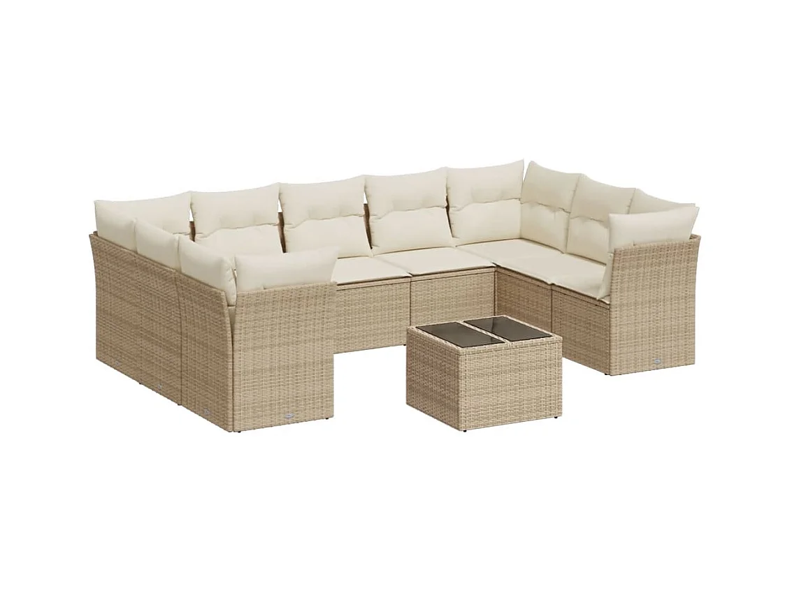 Salon de jardin avec coussins 10 pcs beige résine tressée