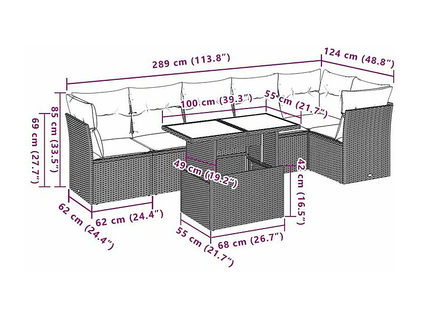 Salon de jardin avec coussins 7 pcs gris clair résine tressée