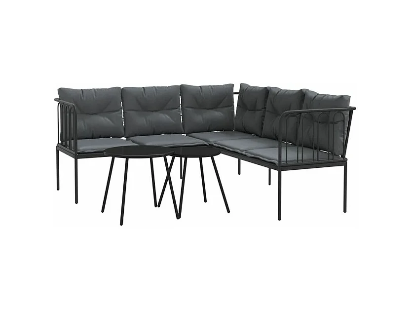 Ensemble de canapés de jardin et coussins noir acier textilène