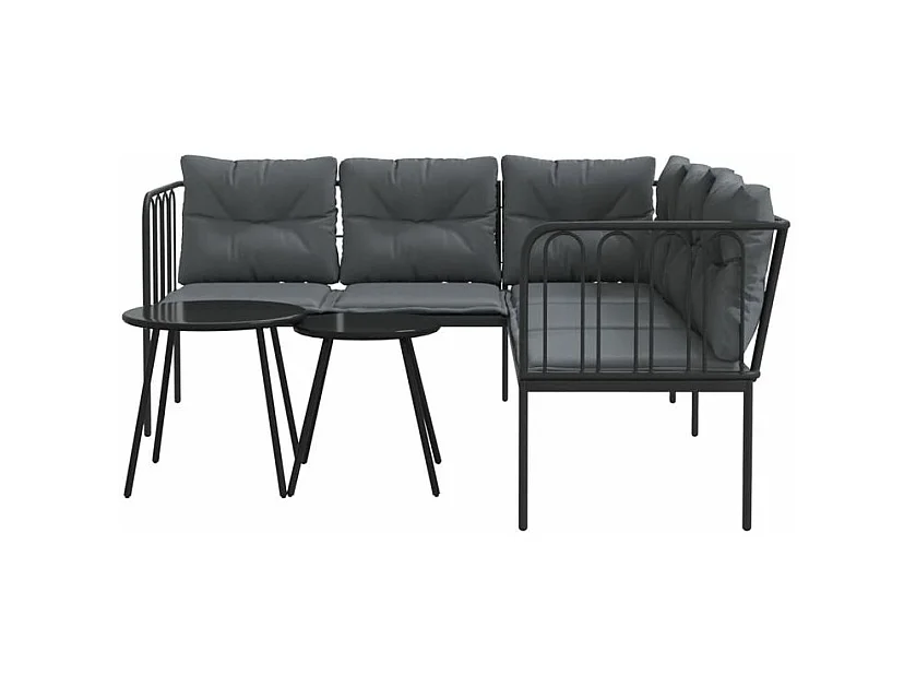 Ensemble de canapés de jardin et coussins noir acier textilène