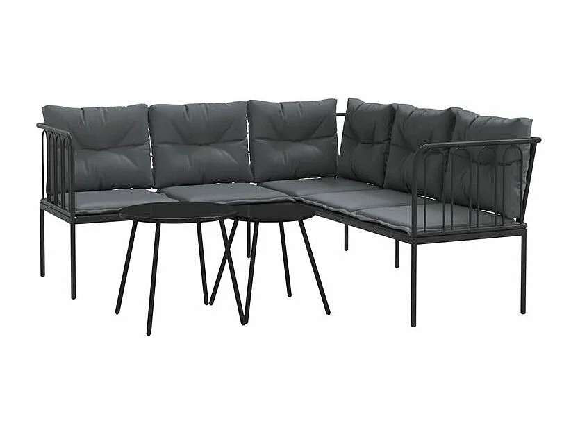 Ensemble de canapés de jardin et coussins noir acier textilène