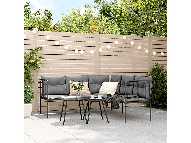 Ensemble de canapés de jardin et coussins noir acier textilène